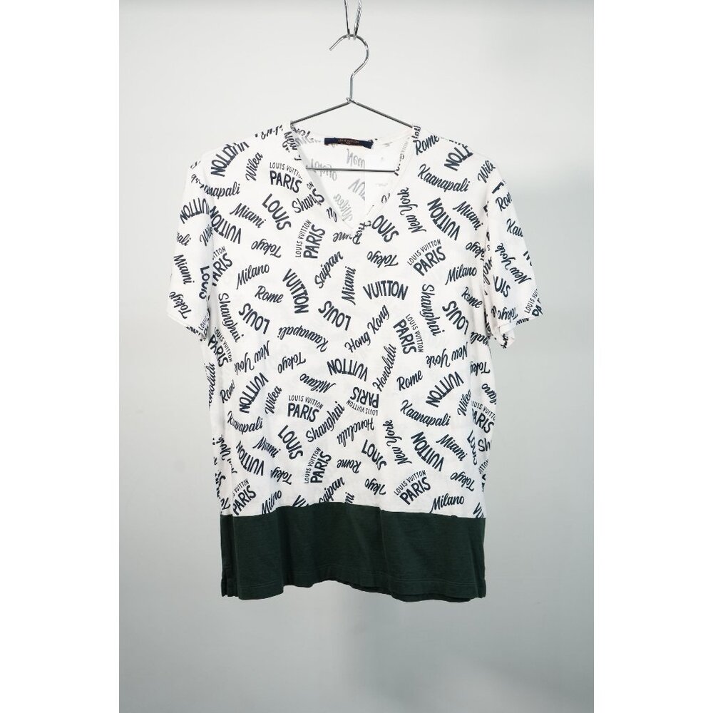Louis Vuitton White V-Neck Spell Out Shirt